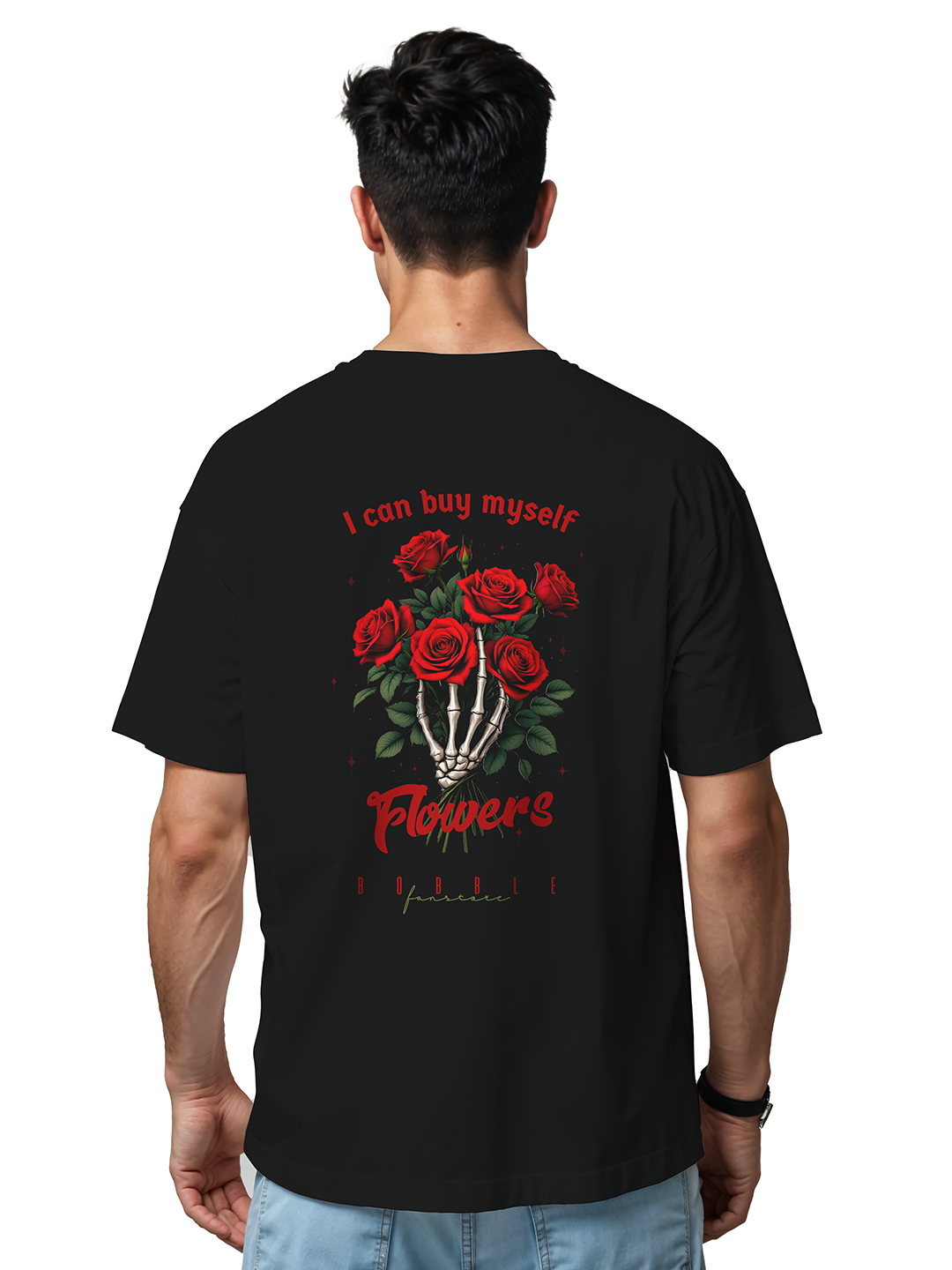 Buy Myself Flowers Illustration Oversized Black Men’s T-Shirt – Bold & Trendy Streetwear