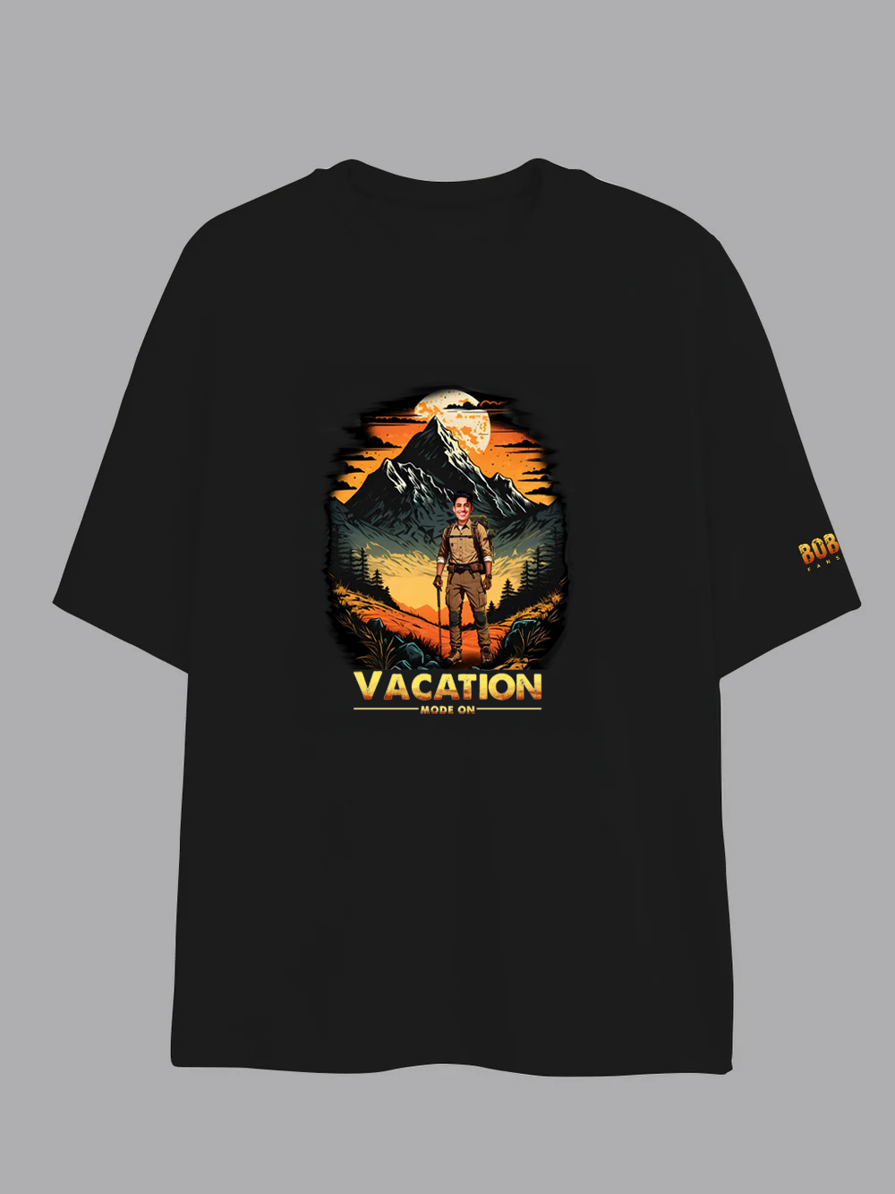 Oversized Black T-shirt for Men - "Vacation Mode On" Customizable with Your Face