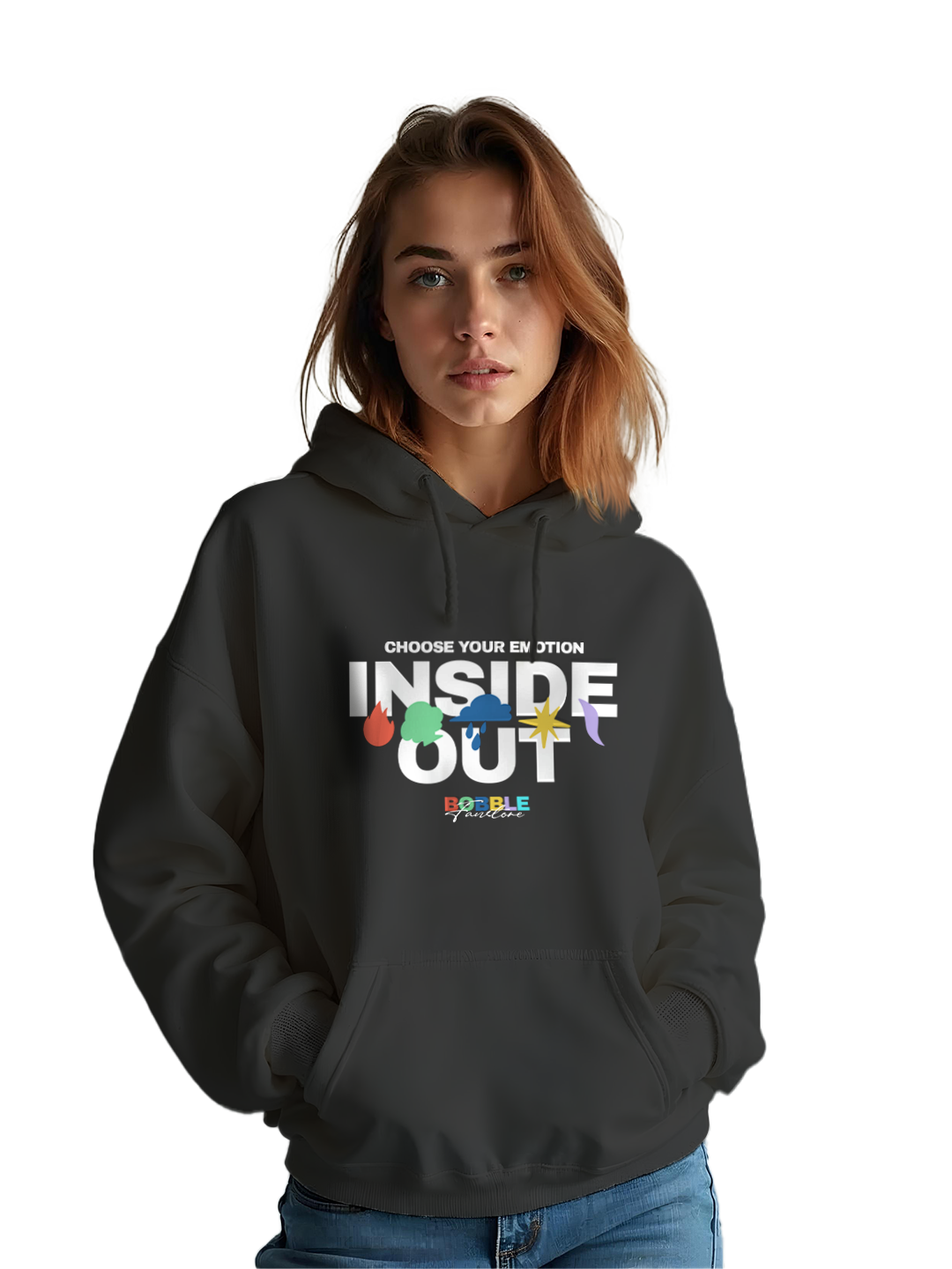 Black Hoodie with 'Inside Out' Illustration – Graphic Design Hoodie for Women, Comfortable Casual Wear for Bold and Trendy Style