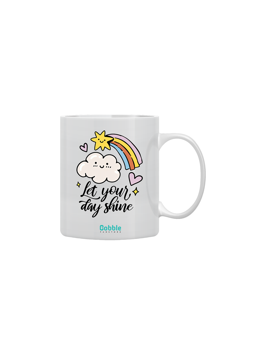 Let Your Day Shine Coffee Mug in White – Cute Rainbow & Cloud Design