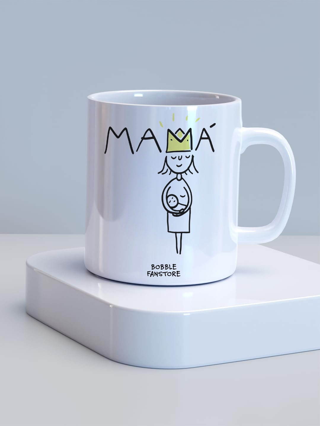 Mamá Coffee Mug – Minimalist Mom & Baby Sketch Design with Yellow Crown | Sweet Mother’s Day Gift for First-Time Moms & Moms-To-Be