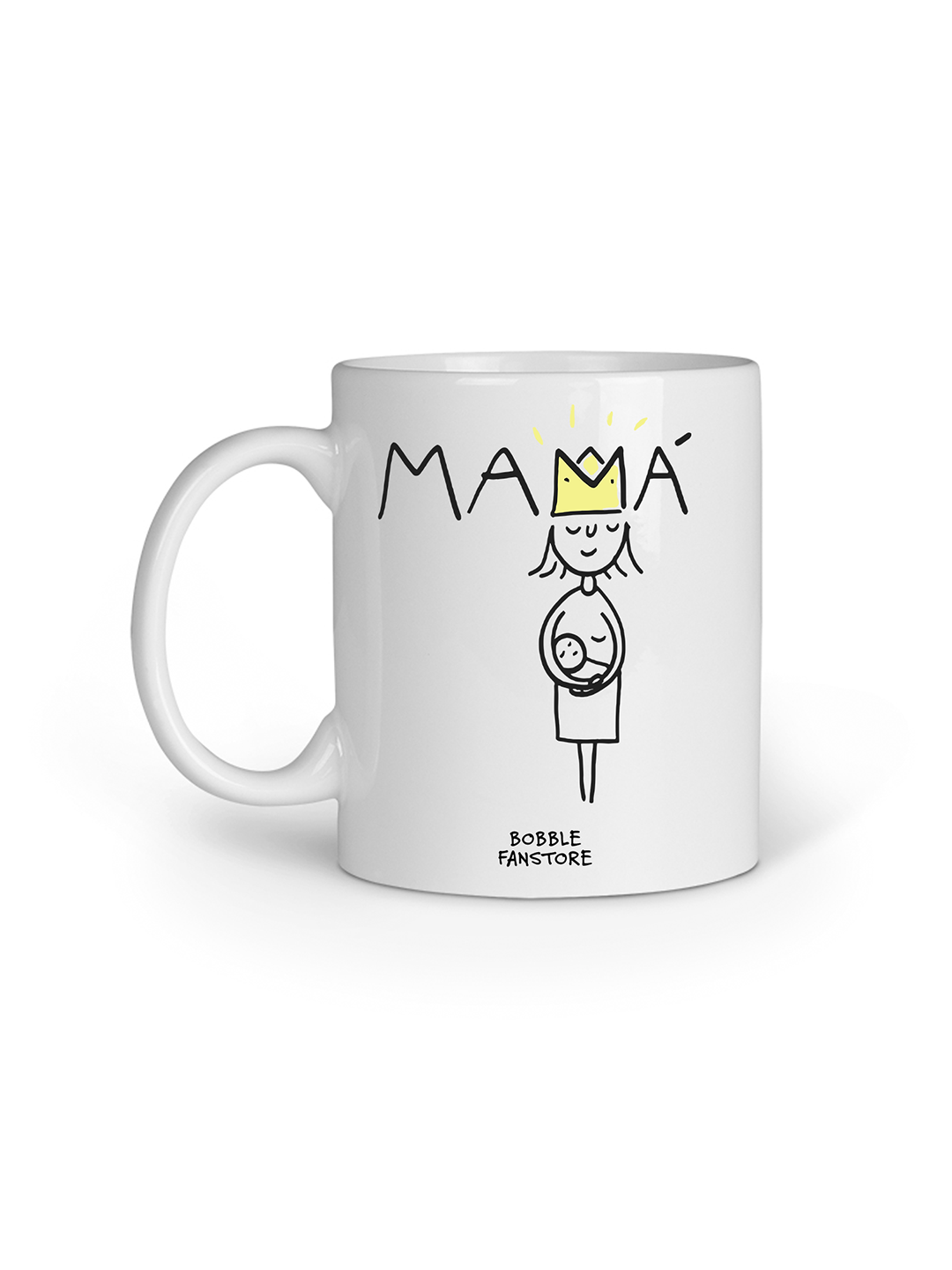 Mamá Coffee Mug – Minimalist Mom & Baby Sketch Design with Yellow Crown | Sweet Mother’s Day Gift for First-Time Moms & Moms-To-Be