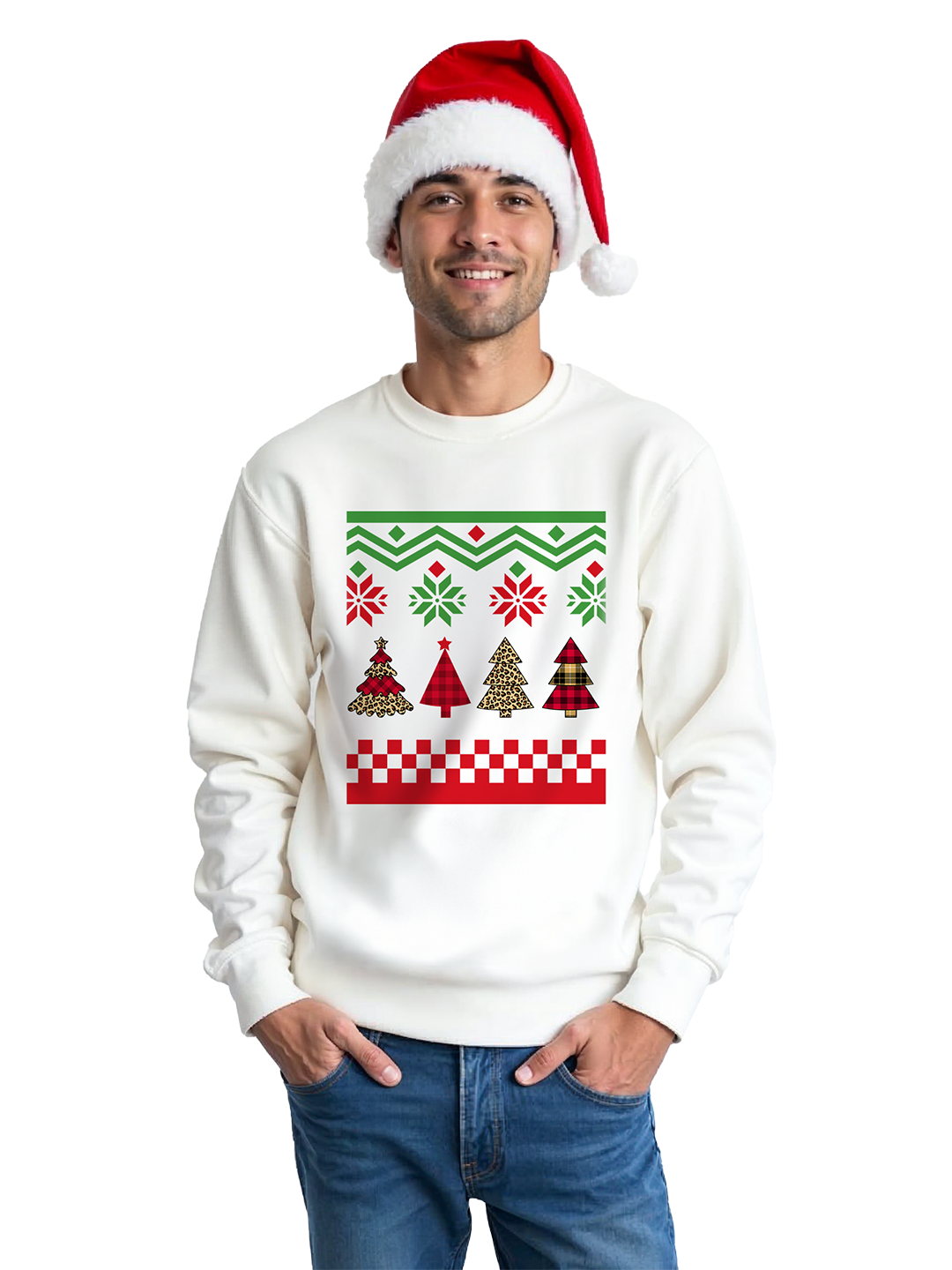 White Sweatshirt for Men with Christmas Design – Cozy & Festive Holiday Wear