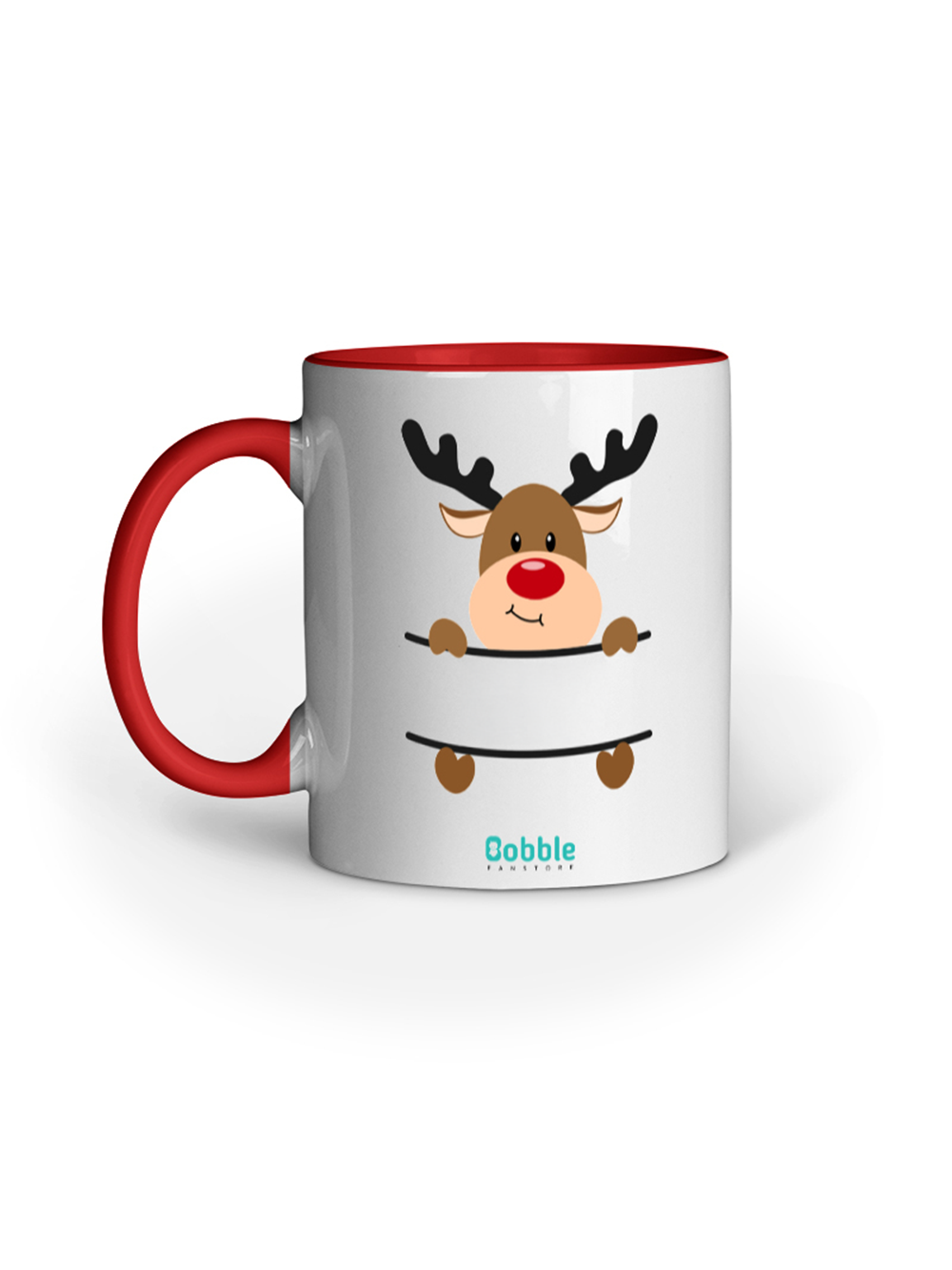 Personalized White and Red Reindeer Mug – Add Your Text for a Custom Holiday Gift