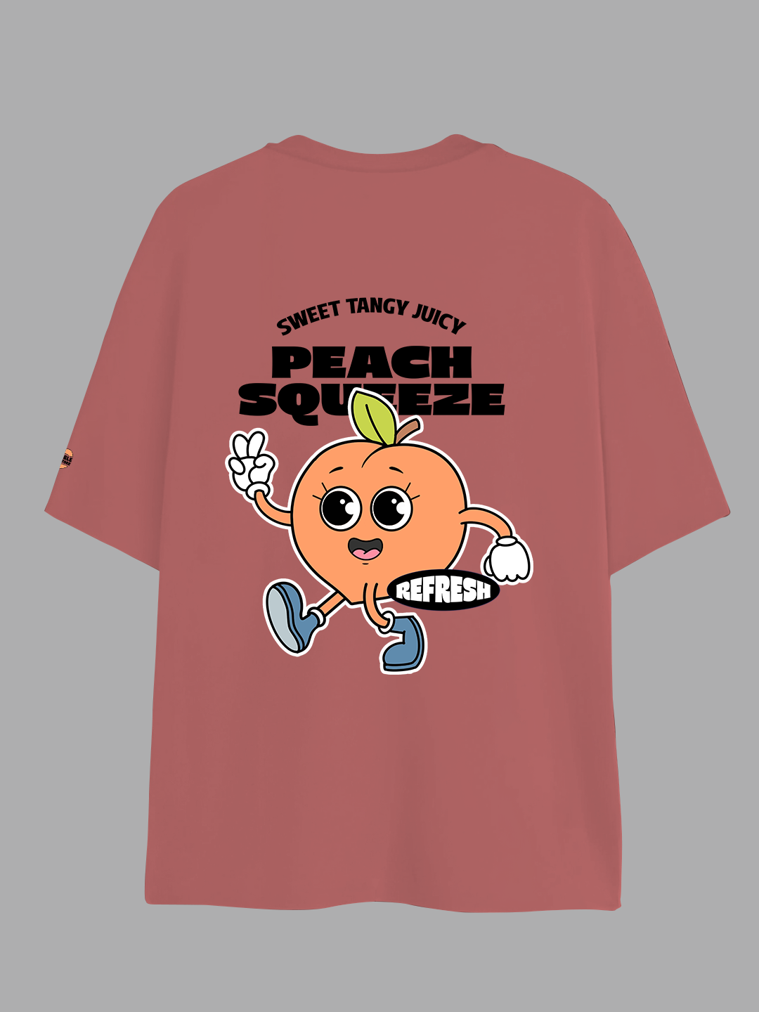 Cheeky Peach T-shirt in Rosy Red – Playful Fruit Graphic Tee For Women