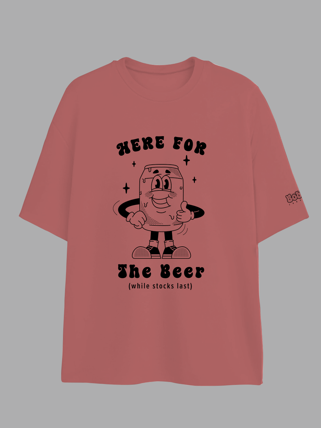 Here for the Beer T-Shirt in Rosy Red – Fun Beer Lover's Graphic Tee For Men