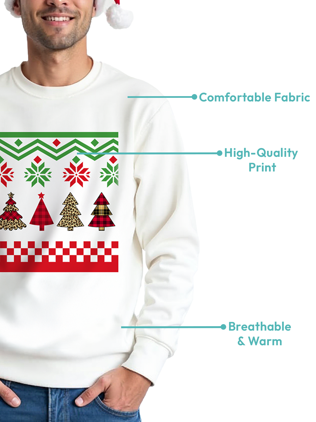 White Sweatshirt for Men with Christmas Design – Cozy & Festive Holiday Wear