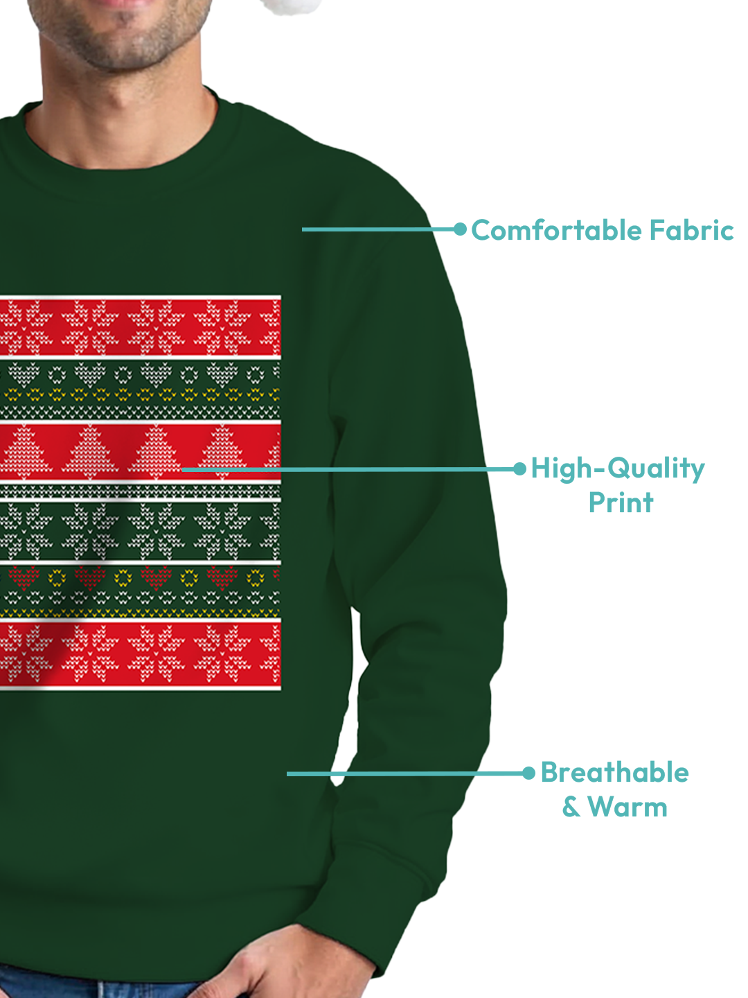 Green Christmas Sweatshirt for Men with Fun Holiday Pattern – Festive & Comfortable