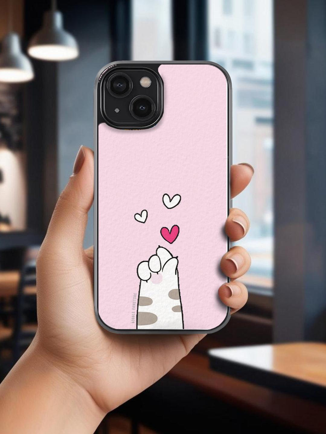 Cat Paw with Hearts Glass Phone Cover | Pink Aesthetic Design | iPhone