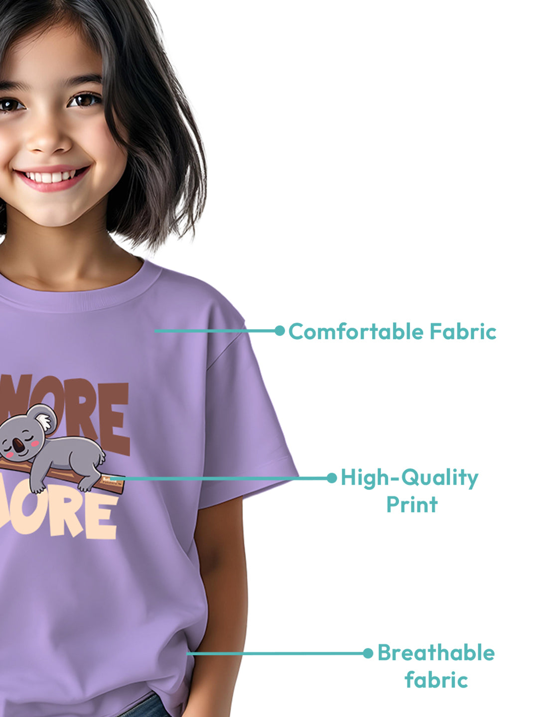 Snore More" T-Shirt for Girls | Fun & Playful Kidswear in Purple & Mustard Yellow | Comfortable, Soft Fabric for Sleepovers & Casual Outings | Ages 4-12 | Adorable Sleep Theme