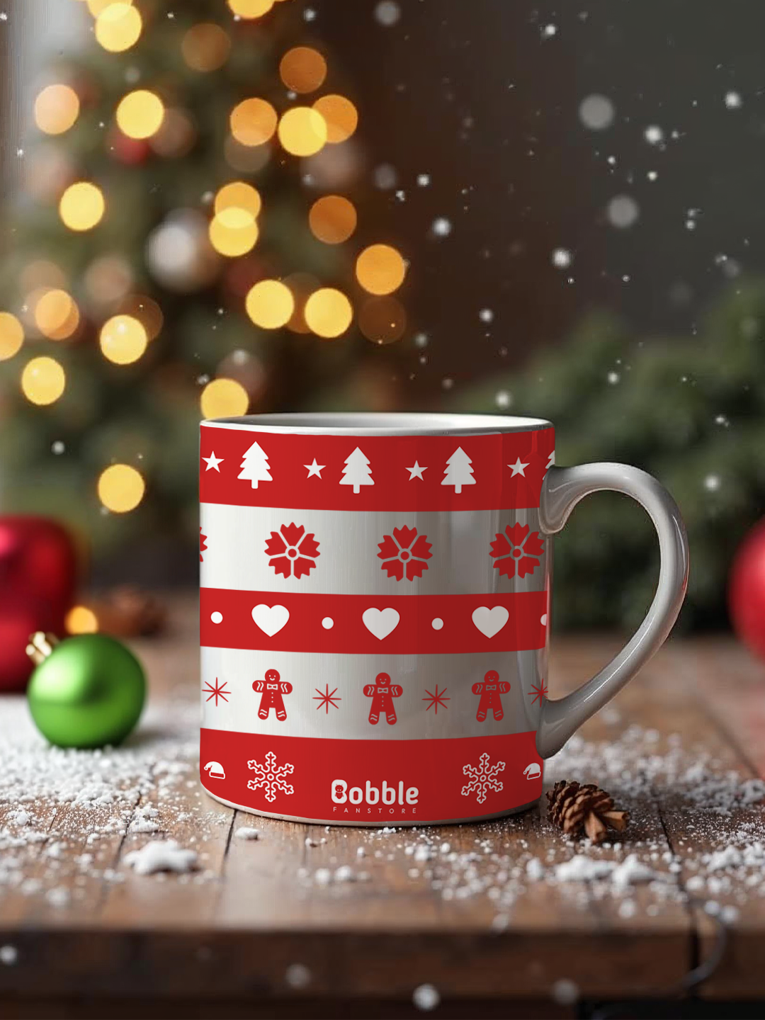 Red and White Christmas Pattern Mug – Festive Holiday Design for Coffee, Tea, and More