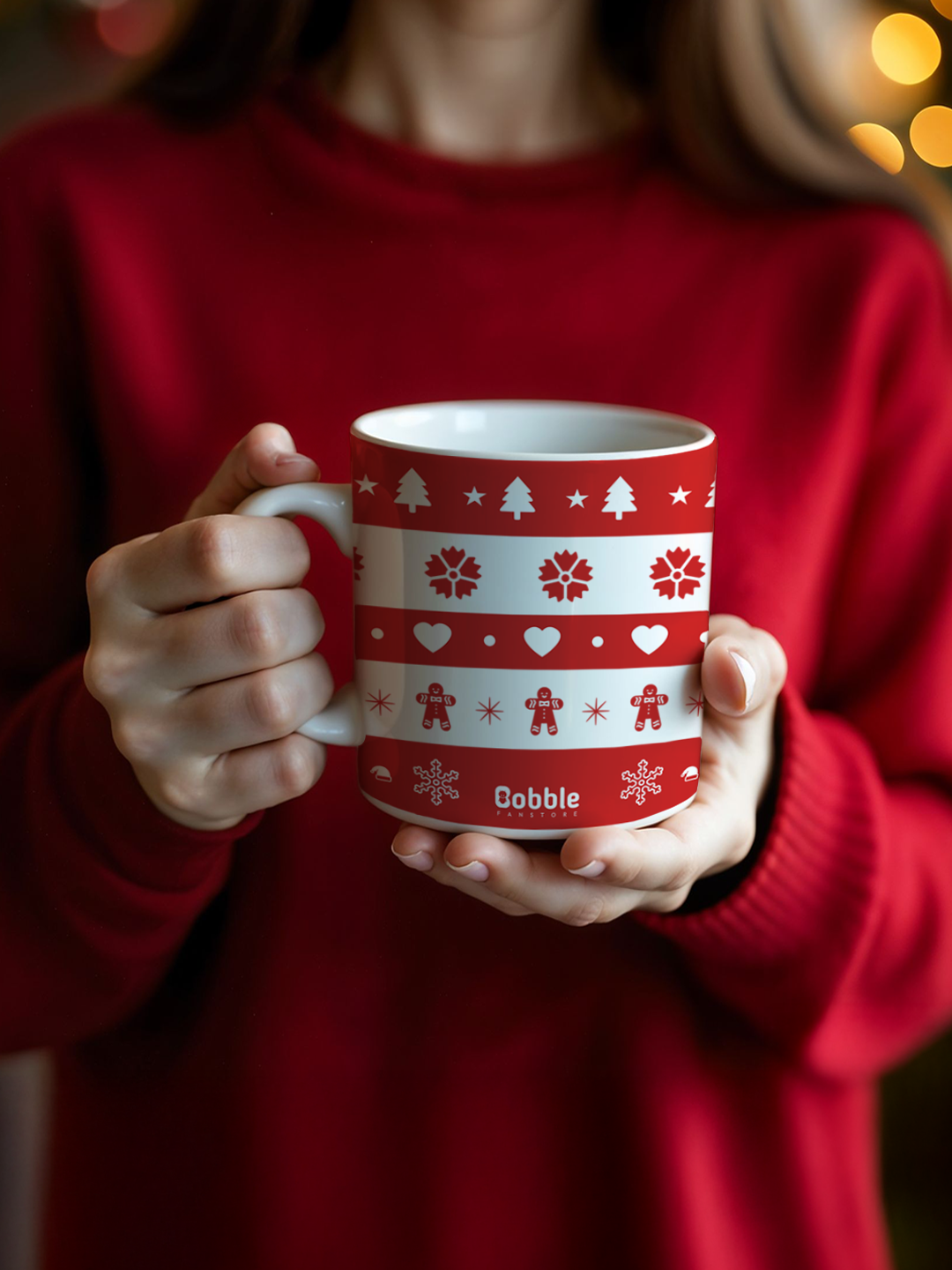 Red and White Christmas Pattern Mug – Festive Holiday Design for Coffee, Tea, and More