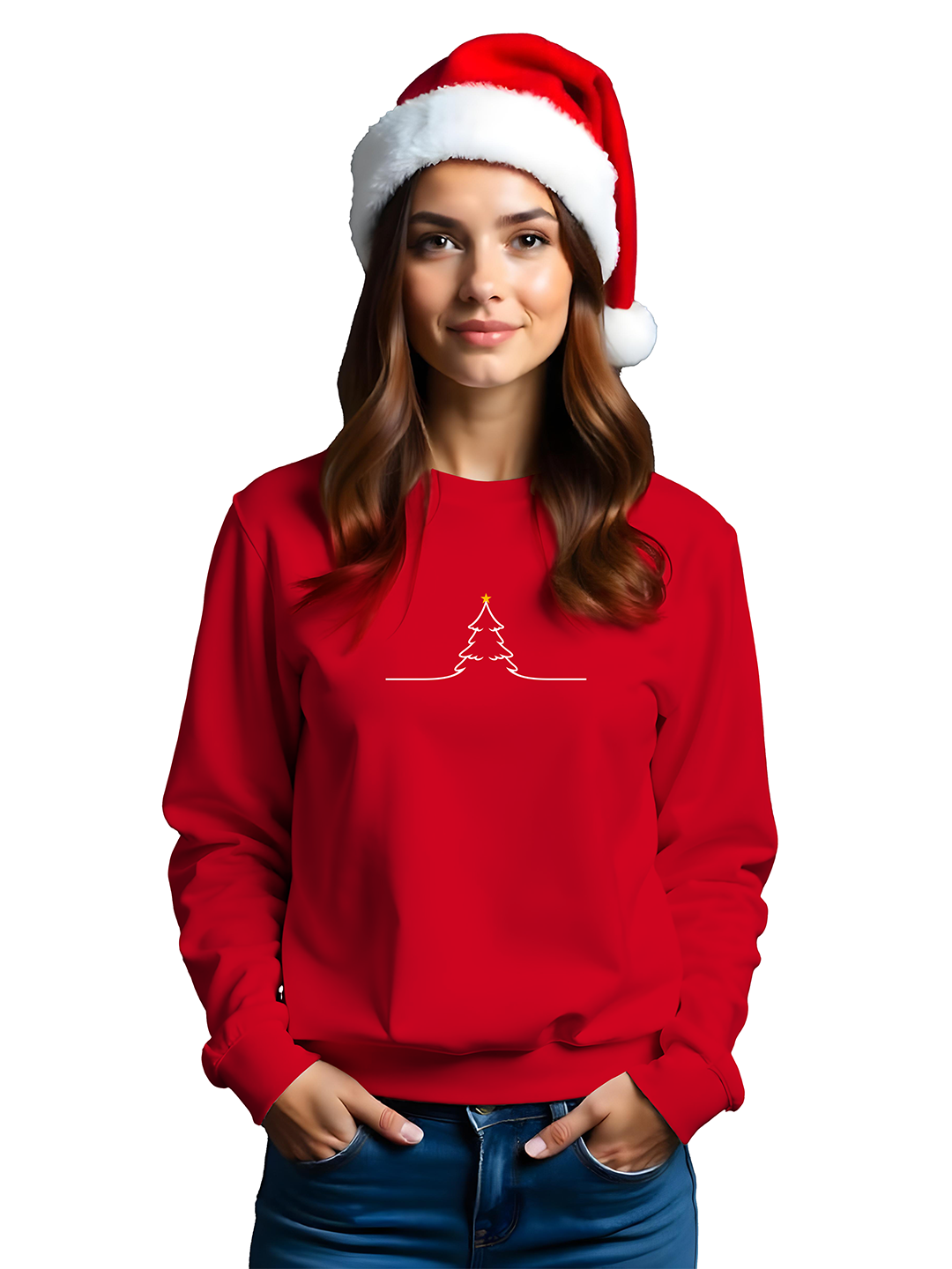 Red Sweatshirt for Women with Minimal Christmas Tree Illustration – Elegant & Cozy