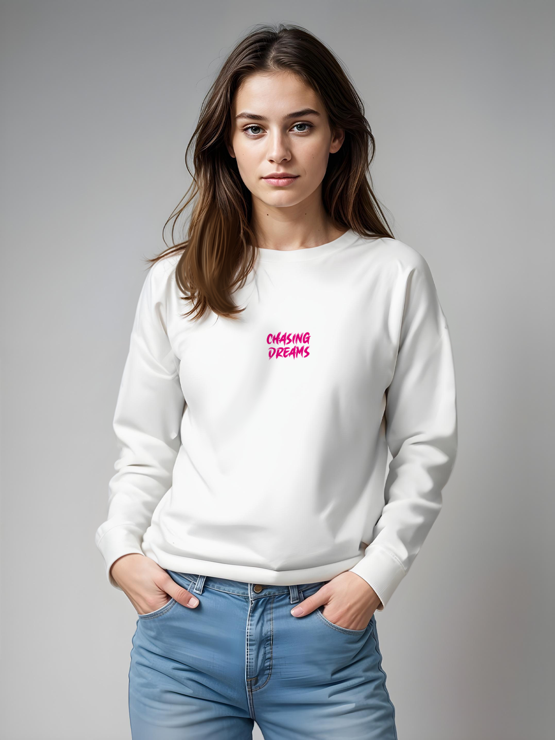 Chasing Dreams Sweatshirt in White - Motivational Hoodie for Go-Getters For Women