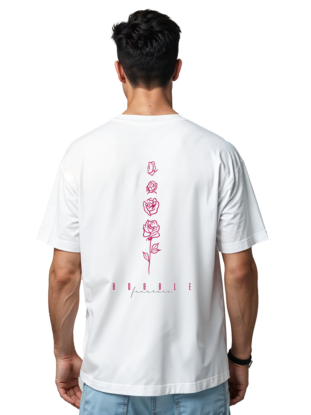 Rose Elongated Illustration White Oversized T-Shirt for Men – Trendy & Comfortable Streetwear