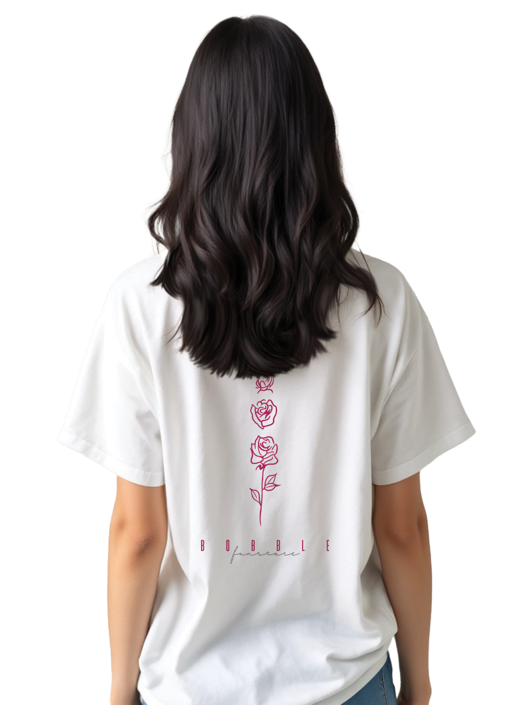 Rose Elongated Illustration White Oversized T-Shirt for Women – Stylish & Comfortable Streetwear