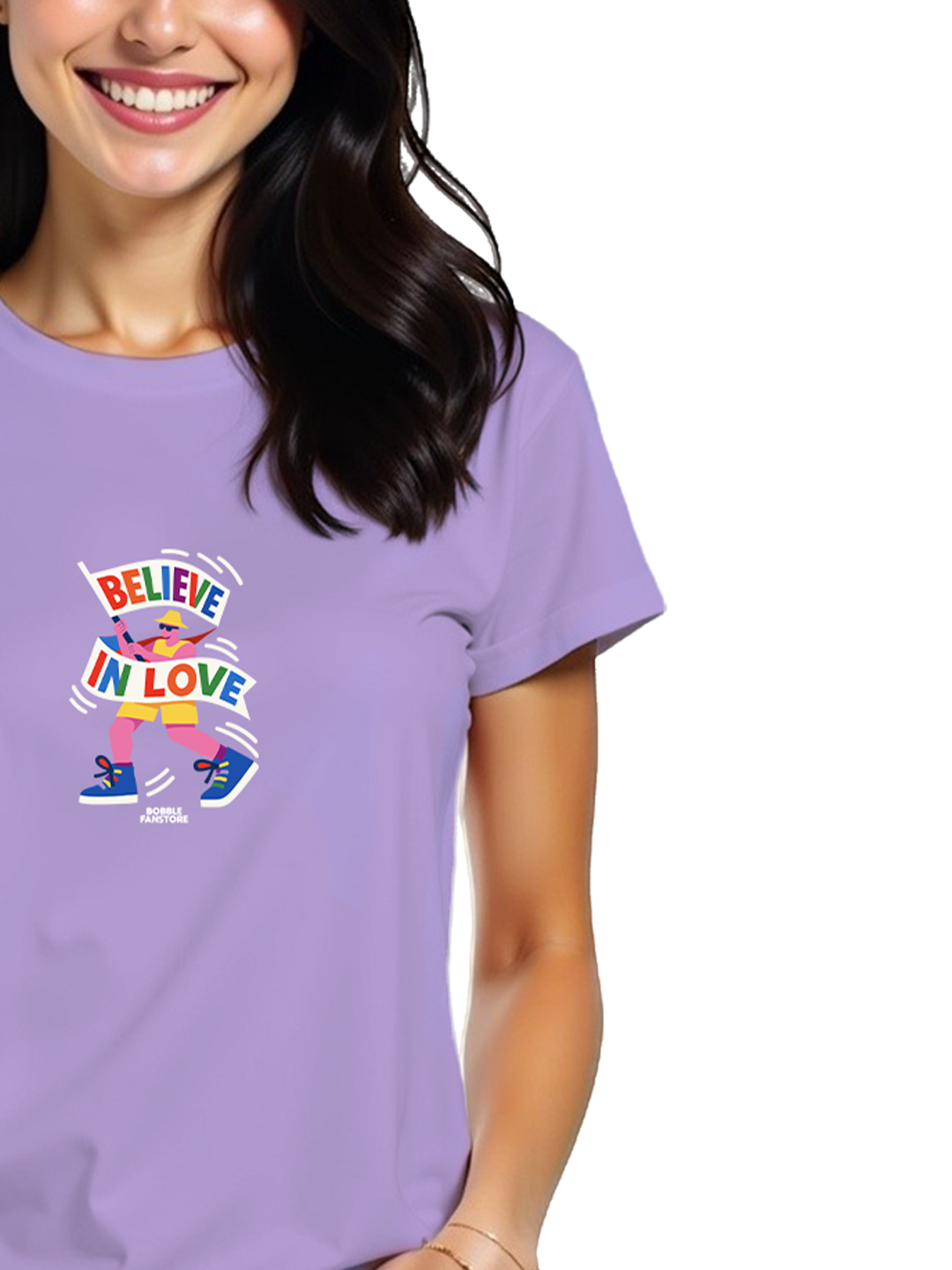 Believe in Love Lavender T-Shirt for Women – Soft Fit LGBTQ Pride Graphic Tee | Pride Mode: ON
