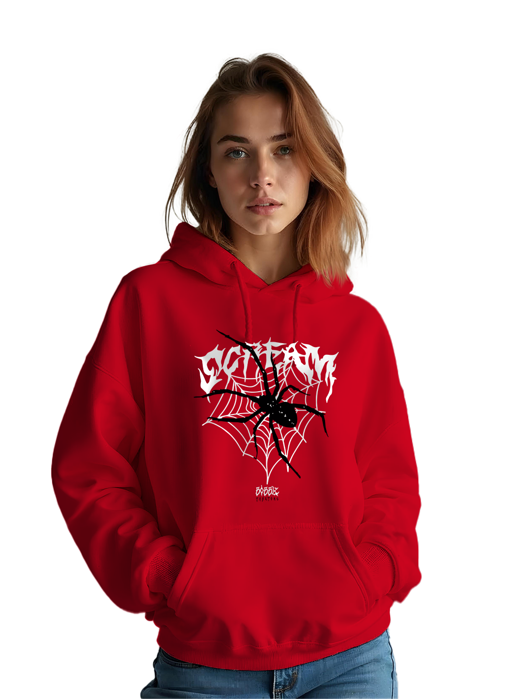 Red Hoodie with Spider and 'Scream' Text – Bold and Fun Hoodie for Women, Comfortable Cotton Design for Casual Wear and Horror Fans