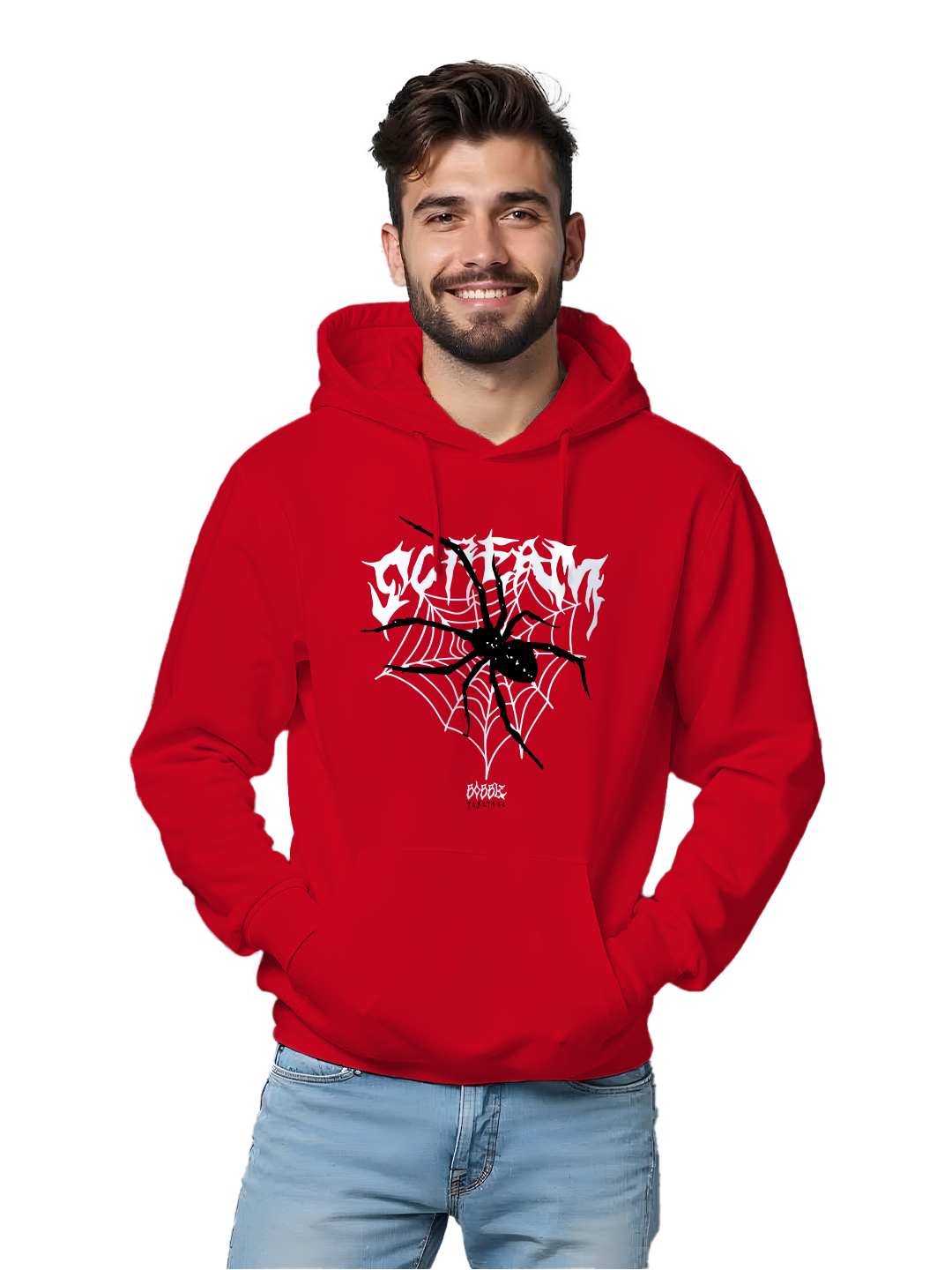 Red Hoodie with Spider and 'Scream' Text – Edgy Design Hoodie for Men, Comfortable Cotton Fabric for Casual Wear or Night Out