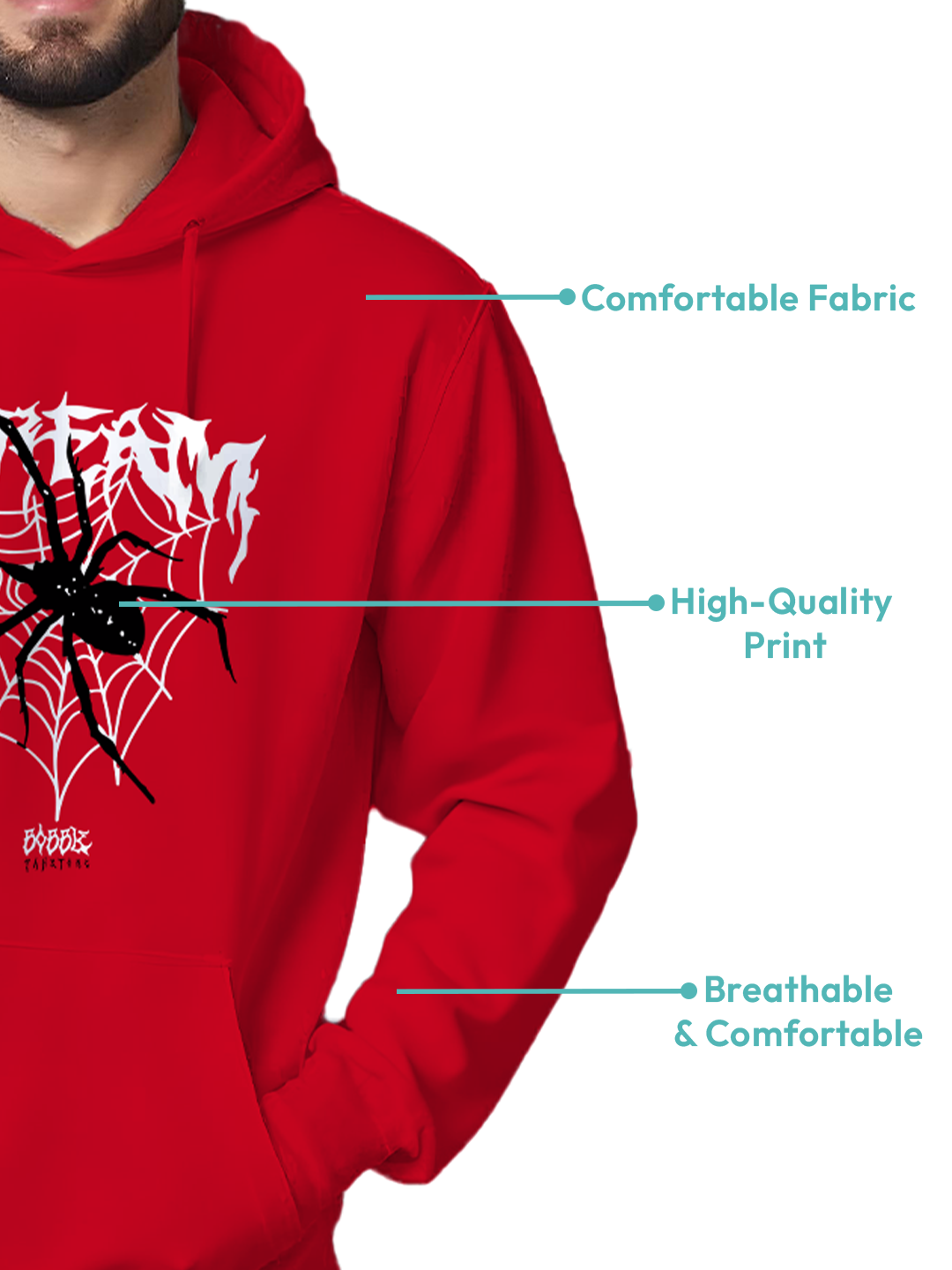 Red Hoodie with Spider and 'Scream' Text – Edgy Design Hoodie for Men, Comfortable Cotton Fabric for Casual Wear or Night Out