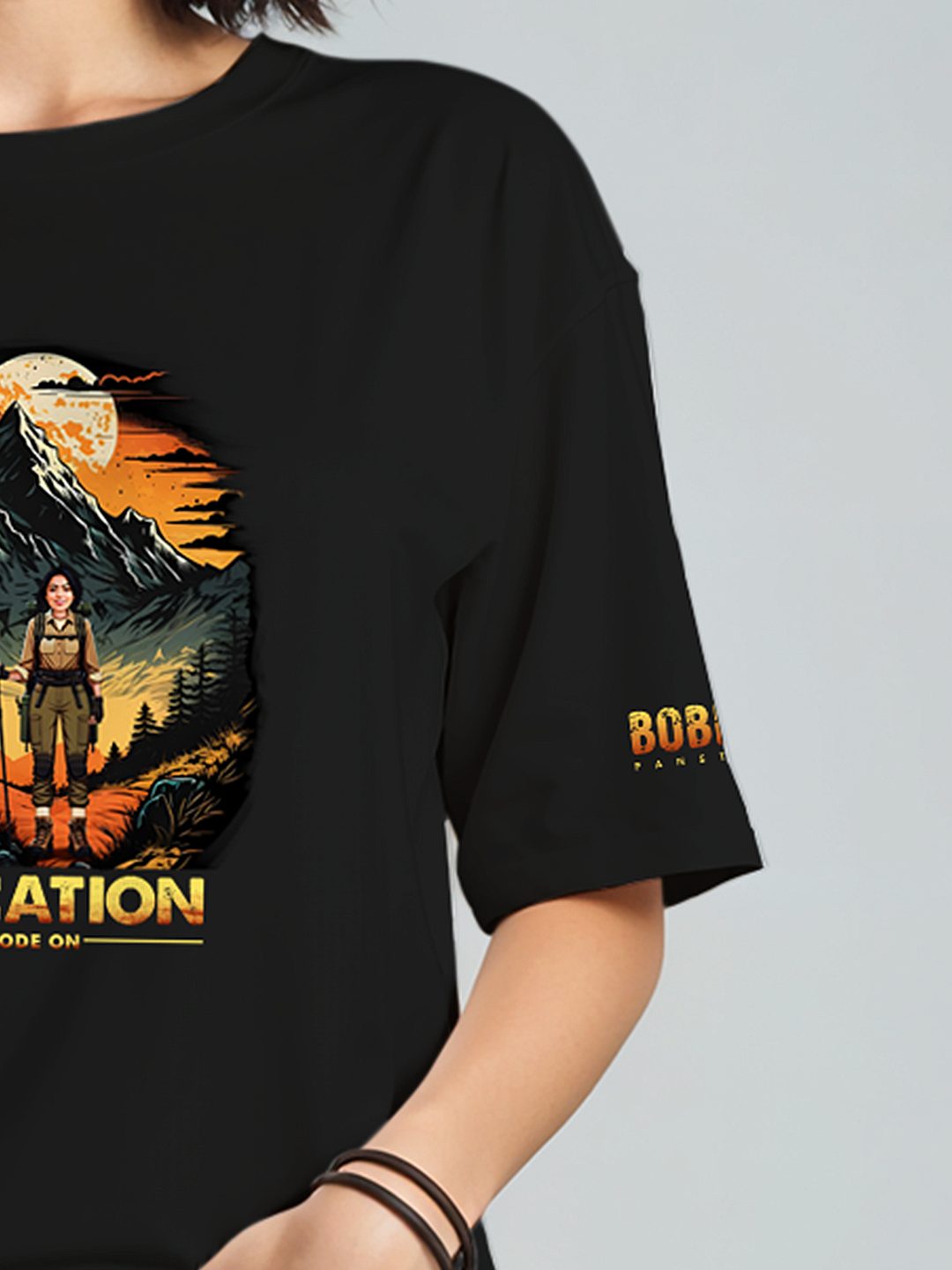 Oversized Black T-shirt for Women - "Vacation Mode On" Customizable with Your Face