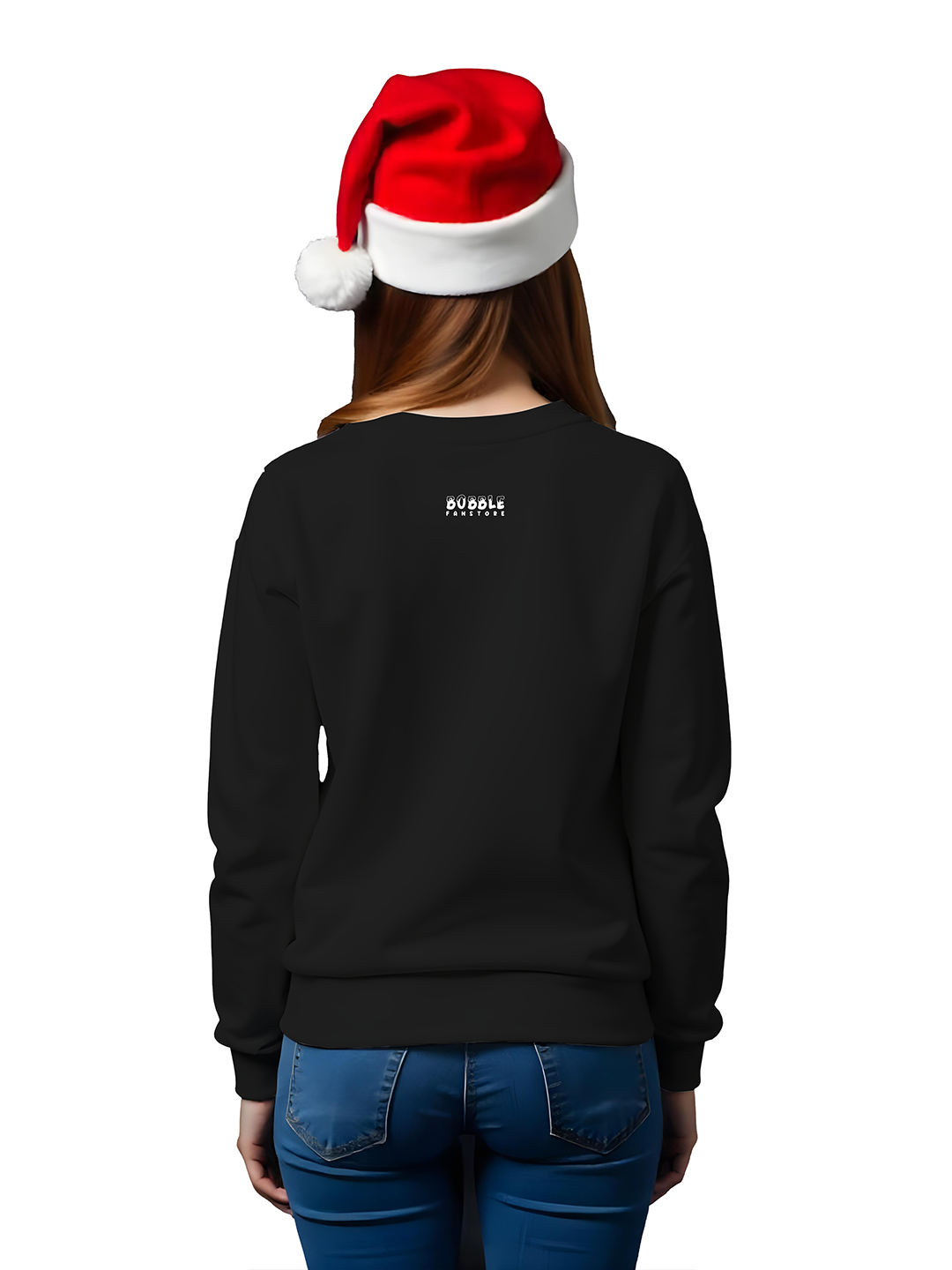 Black Sweatshirt for Women with Snowman, Reindeer, and Christmas Tree – Cozy & Minimalist Holiday Design