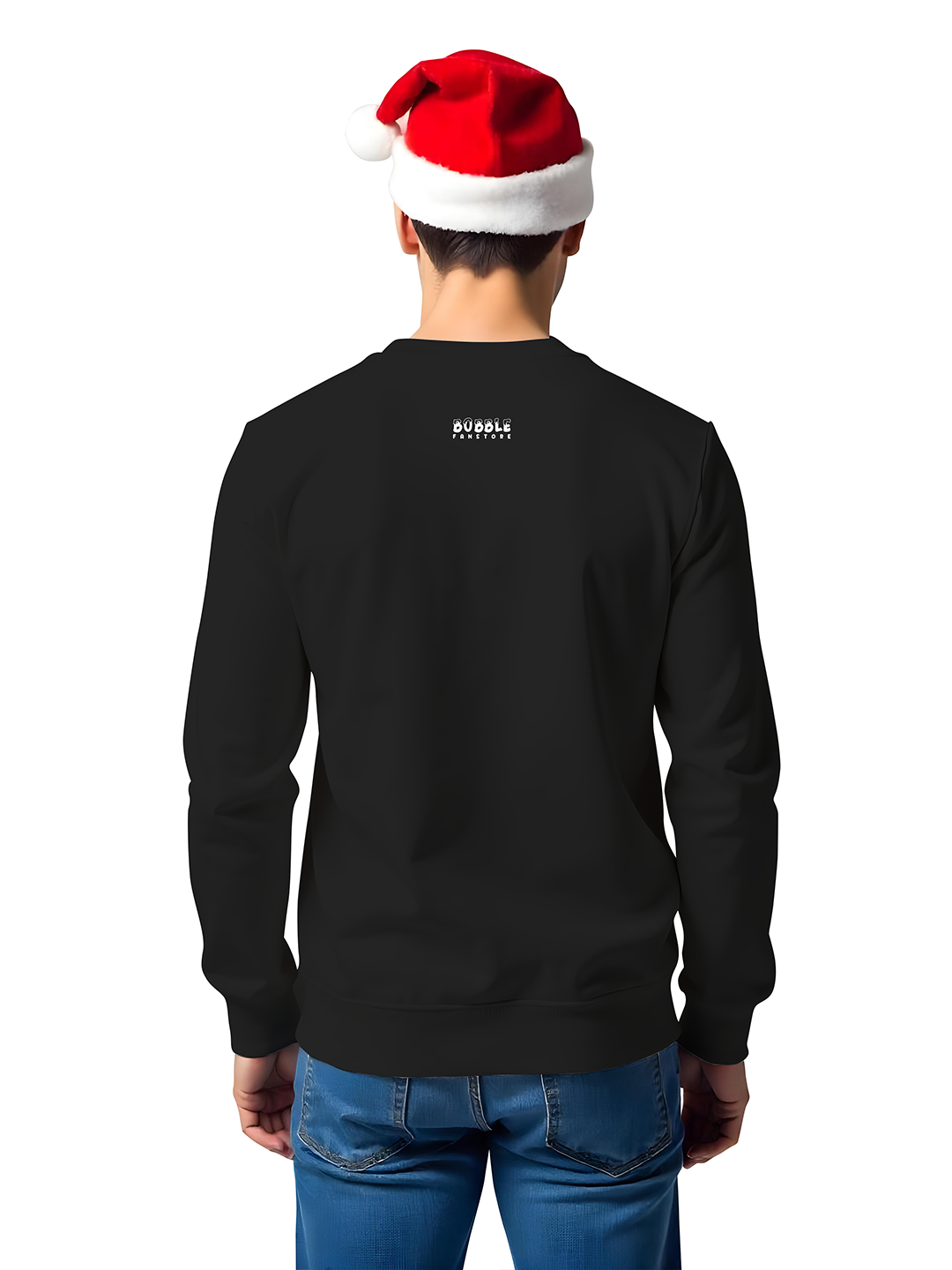 Black Sweatshirt for Men with Snowman, Reindeer, and Christmas Tree – Minimalist Holiday Design