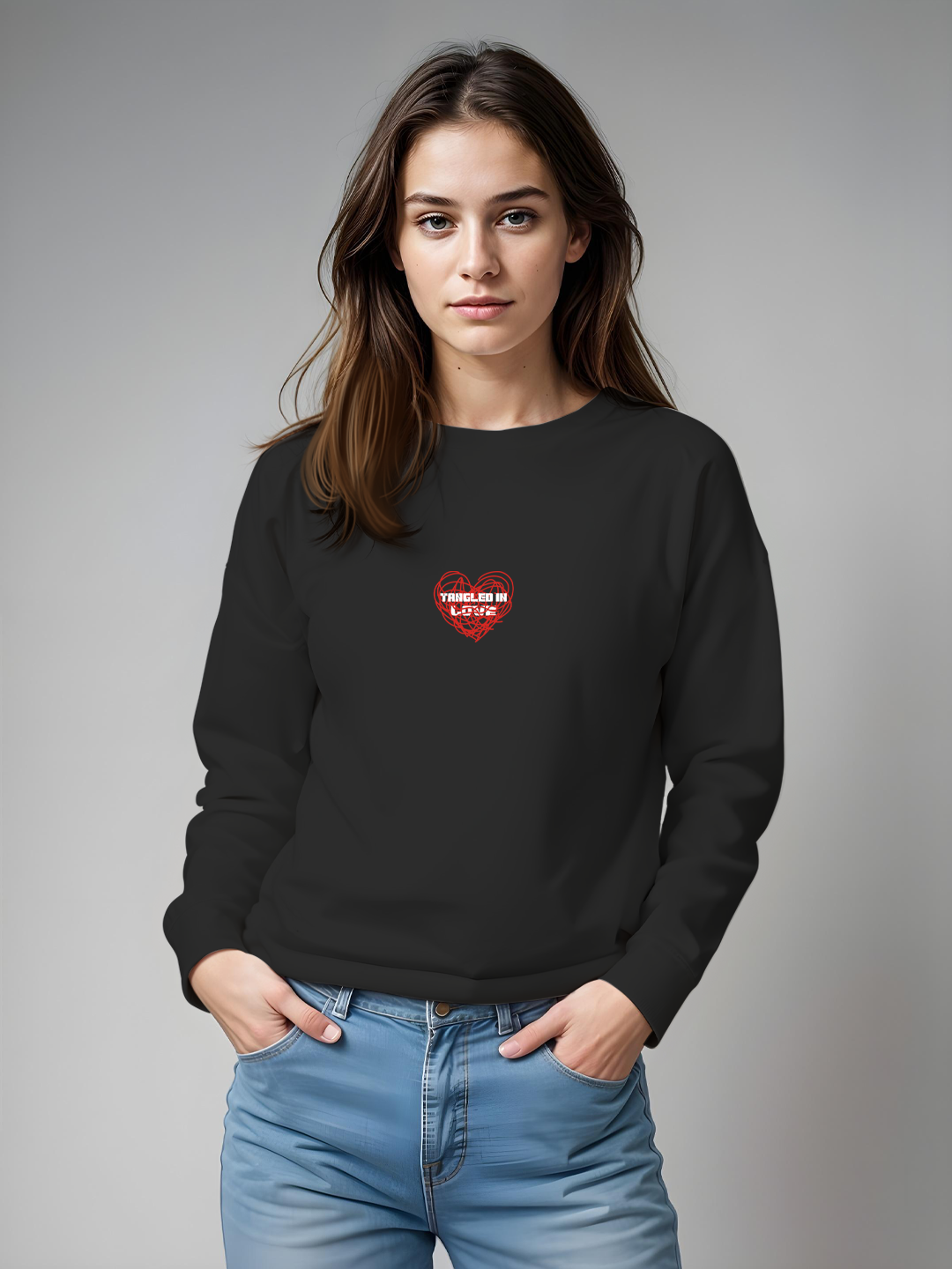 Tangled in Love Heart Sweatshirt in Black – Cozy & Stylish Graphic Sweatshirt For Women (Copy)