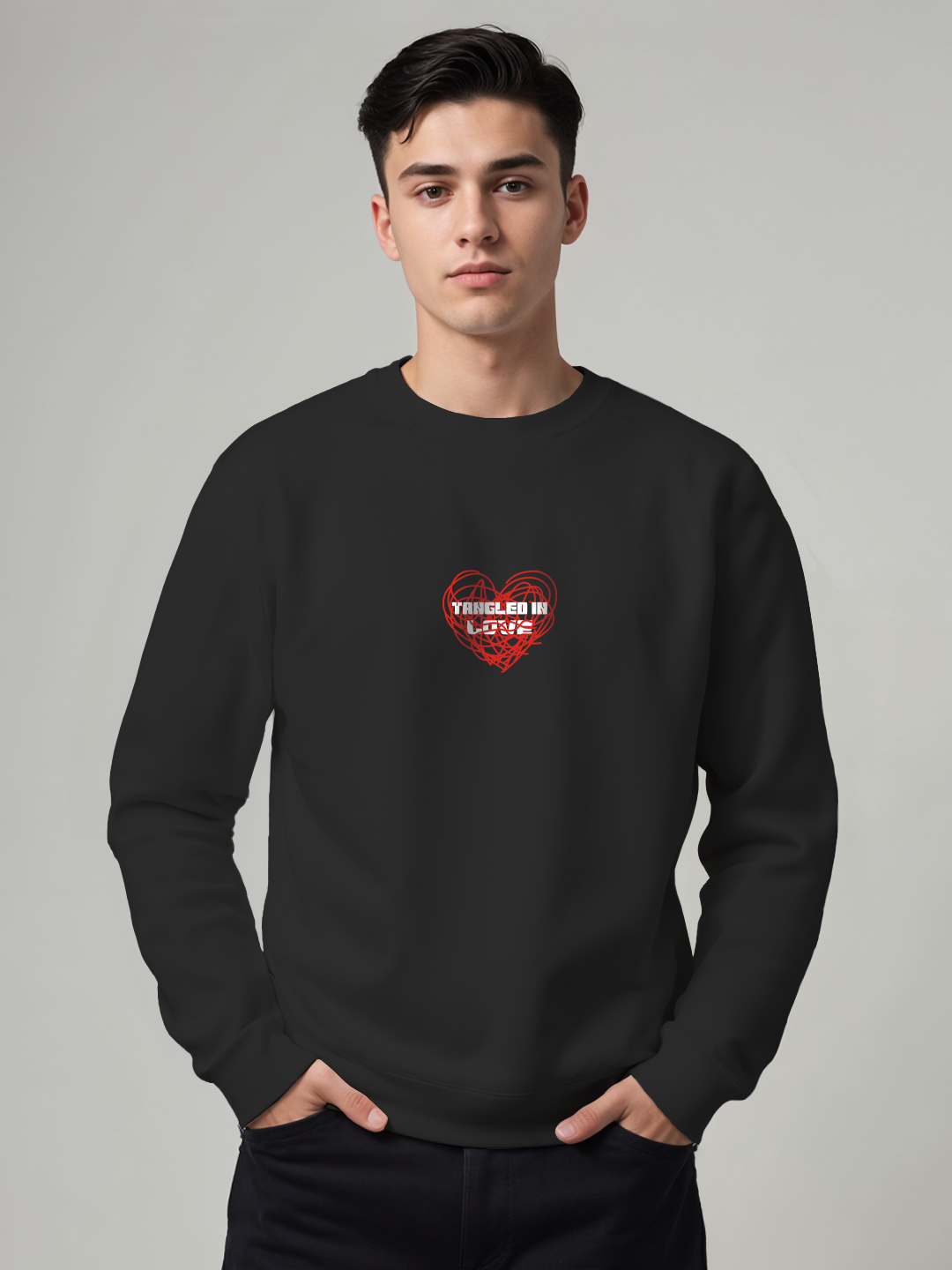 Tangled in Love Heart Sweatshirt in Black – Cozy & Stylish Graphic Sweatshirt For Men