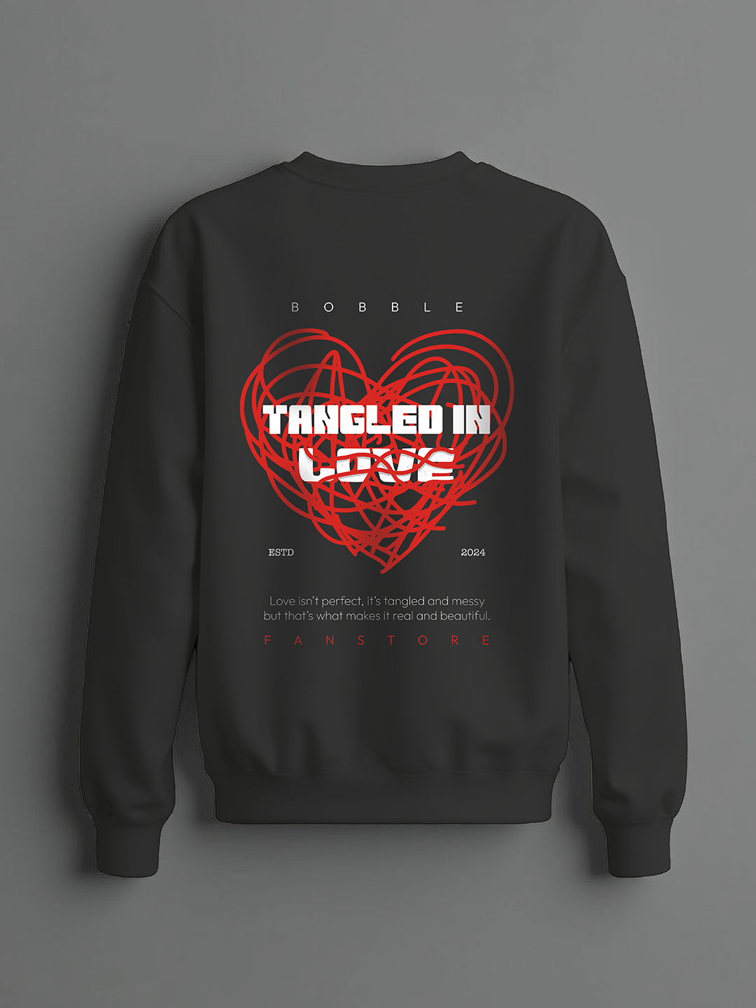 Tangled in Love Heart Sweatshirt in Black – Cozy & Stylish Graphic Sweatshirt For Women