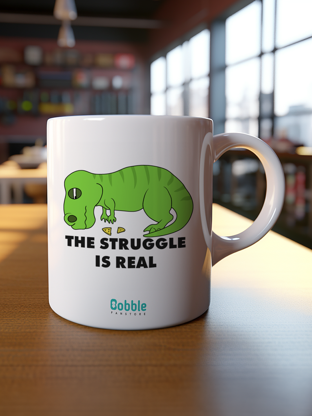 The Struggle is Real Coffee Mug in White – Funny Dinosaur Design