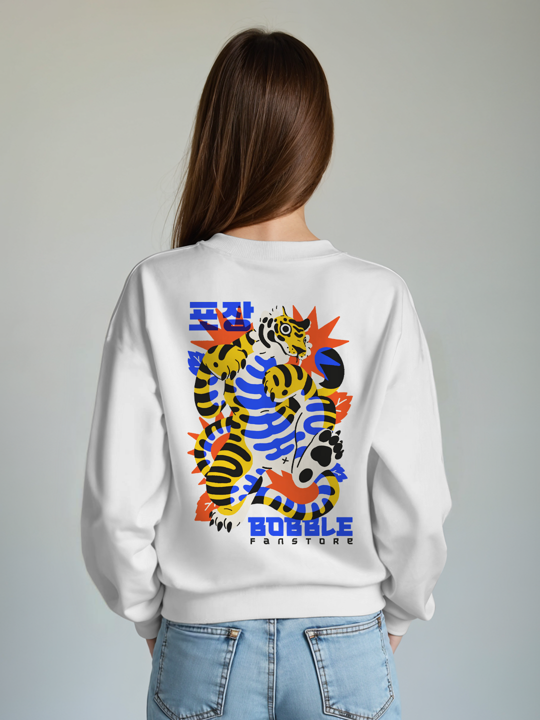 Japanese Tiger Sweatshirt in White - Bold Graphic Hoodie with Oriental Flair For Women