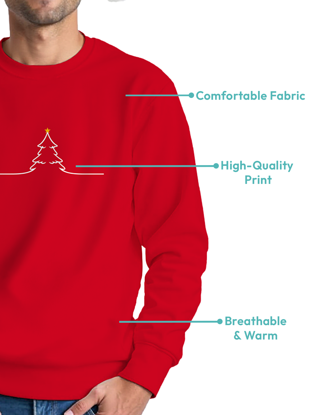 Red Sweatshirt for Men with Minimal Christmas Tree Illustration – Cozy & Stylish