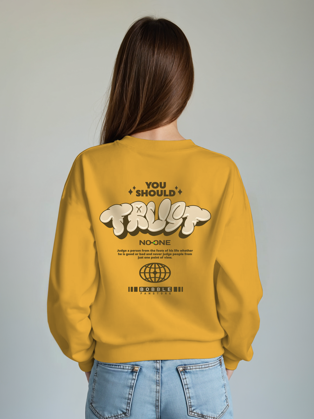 Trust No One Sweatshirt in Yellow - Edgy Statement Hoodie for Bold Style For Women