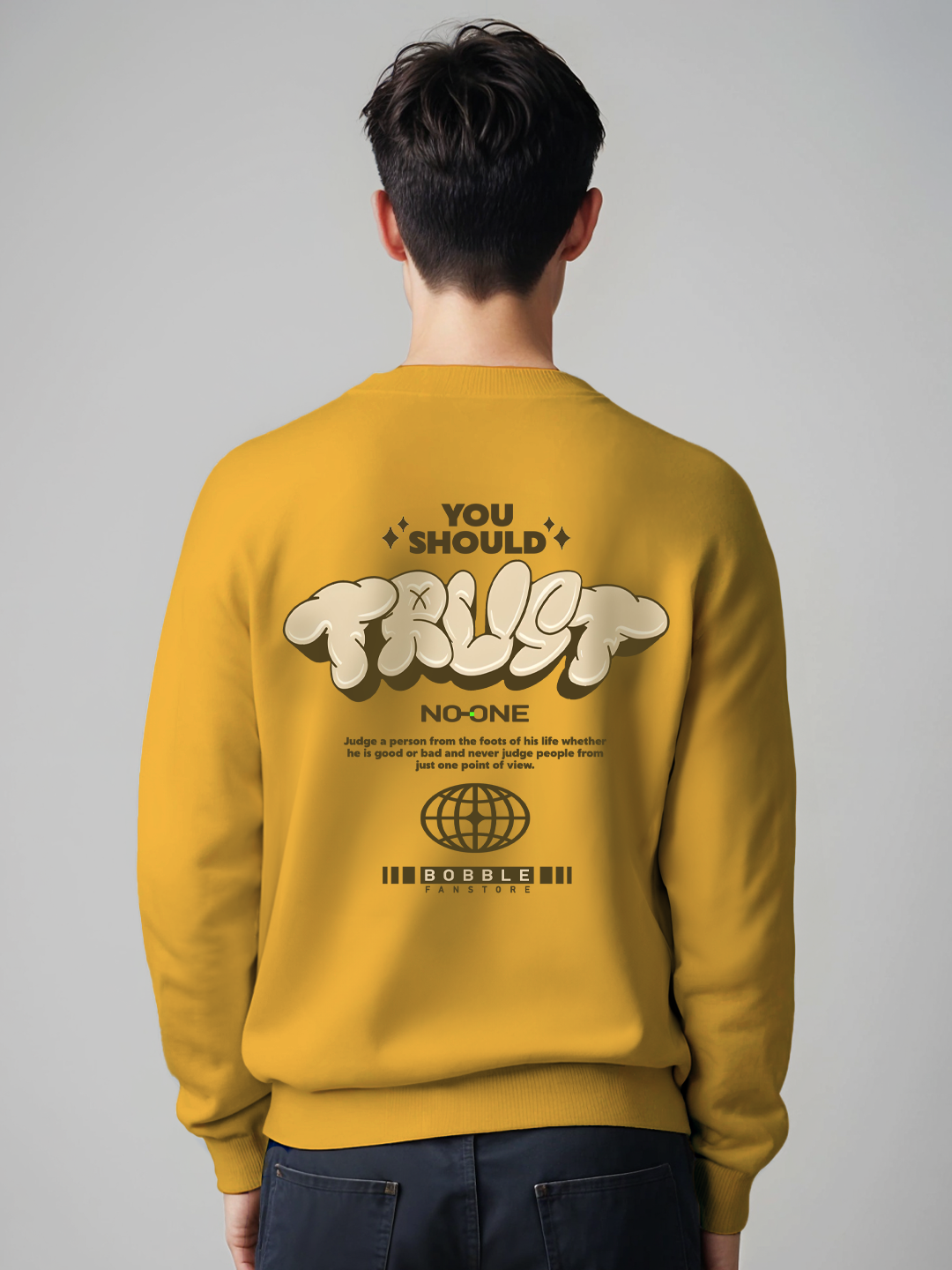 Trust No One Sweatshirt in Yellow - Edgy Statement Hoodie for Bold Style For Men