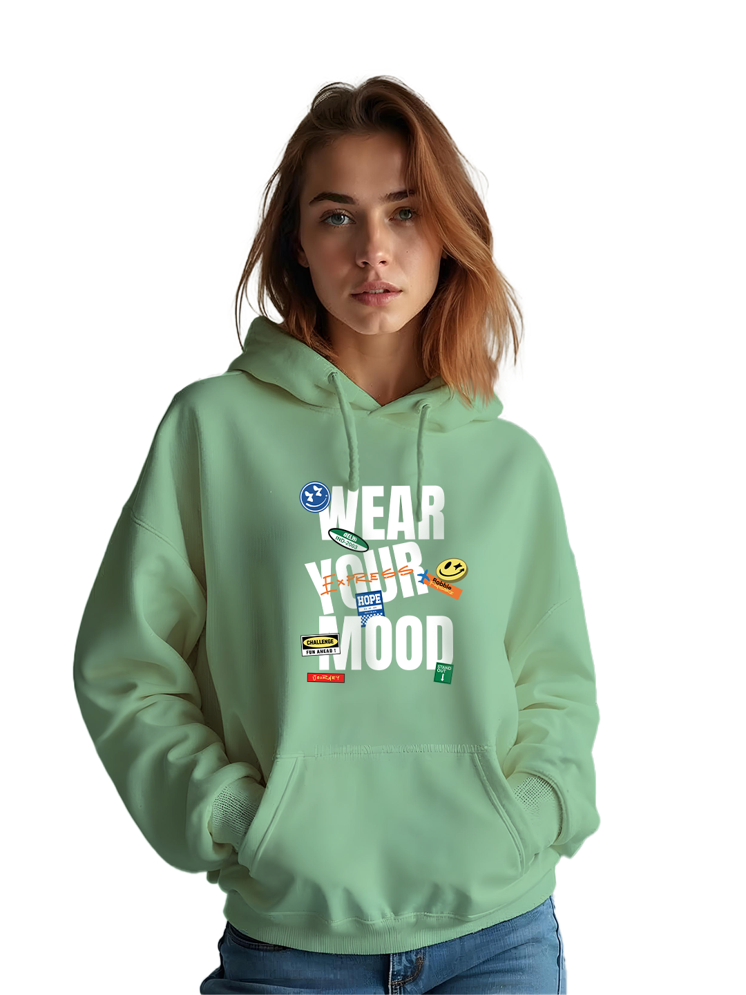 Black Hoodie with 'Wear Your Mood' Fun Text – Comfortable and Stylish Hoodie for Women, Versatile Casual Wear for Every Day