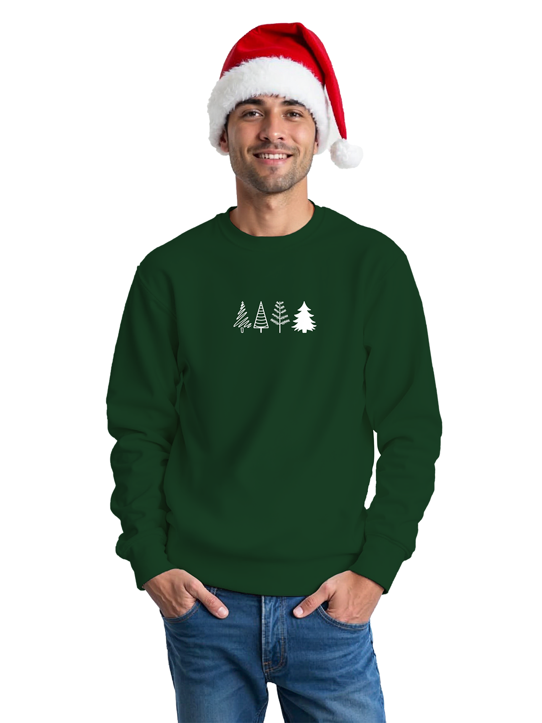 Green Sweatshirt for Men with Christmas Tree Illustration – Festive & Comfortable