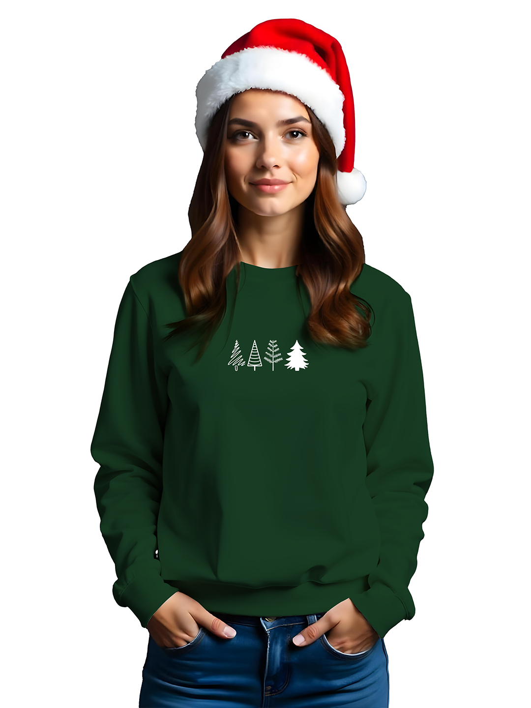 Green Sweatshirt for Women with Christmas Tree Illustration – Cozy & Festive Holiday Wear