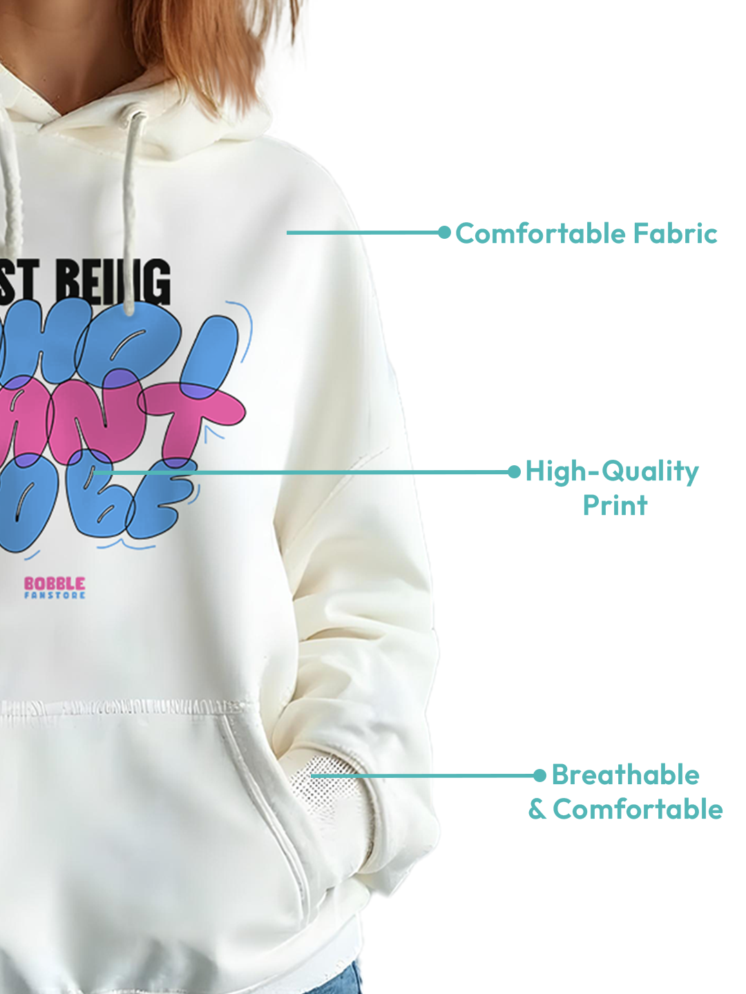 White Hoodie with 'Who I Want to Be' Text – Motivational and Inspirational Hoodie for Women, Comfortable Cotton for Daily Wear