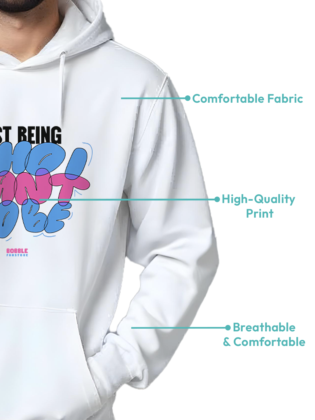 White Hoodie with 'Who I Want to Be' Text – Inspirational and Comfortable Hoodie for Men, Stylish Design for Motivational Vibes