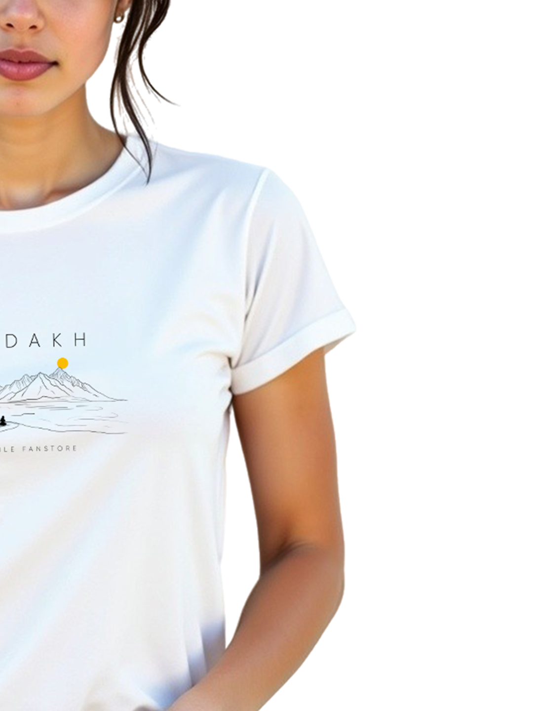 Women’s White Regular Fit T-Shirt with Ladakh Lake Print – Stylish Cotton Tee for Travel Enthusiasts | Soft, Lightweight & Comfortable Casual Wear